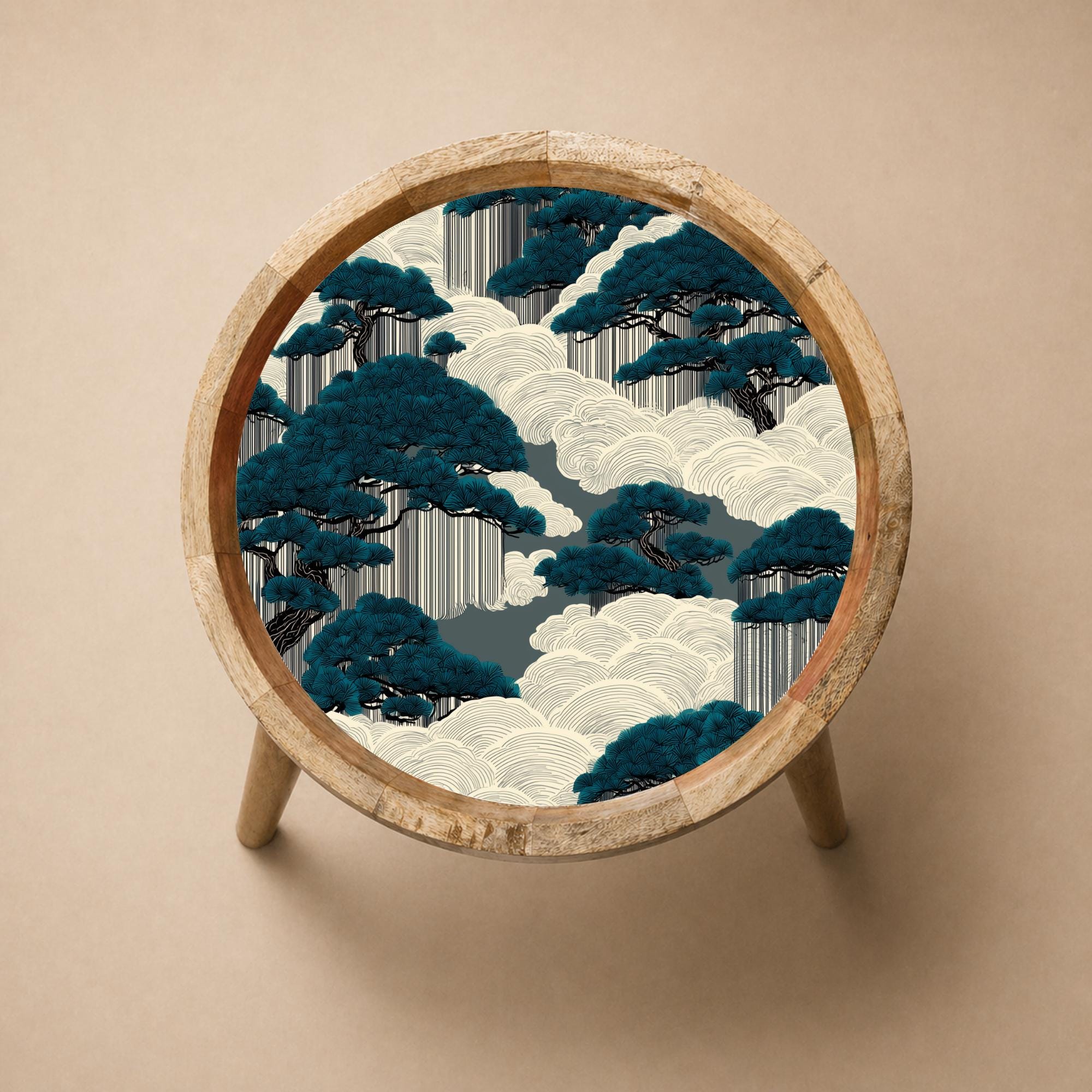Japanese Cloud Forest Mango Wood Side Table | Handmade Japandi Nature Accent Furniture