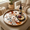 Handmade Boho Floral Mango Wood Serving Tray | Neutral Ottoman Coffee Table Decor