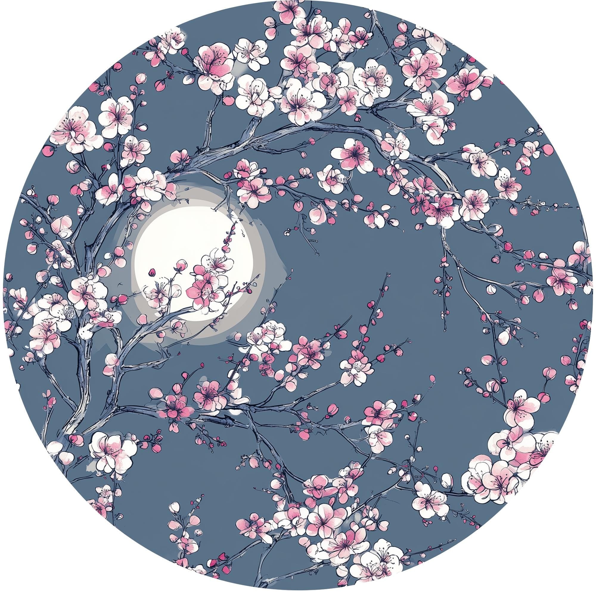 Cherry Blossom Moon Mango Wood Side Table | Handmade Japanese Floral Nightstand