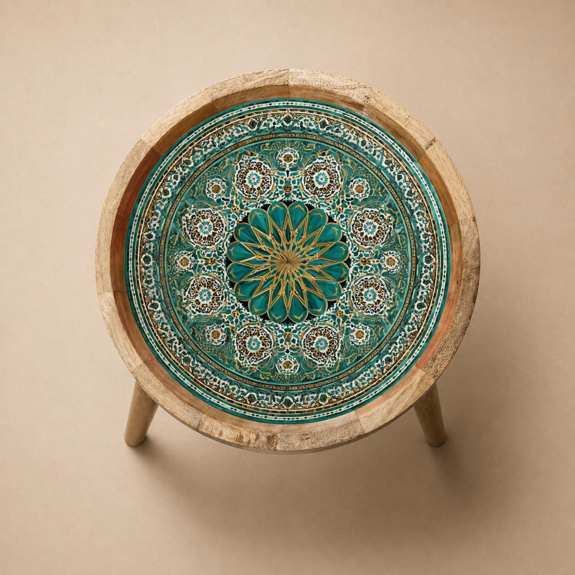 Bohemian Mandala Mango Wood Side Table | Handmade Moroccan Floral Accent Furniture
