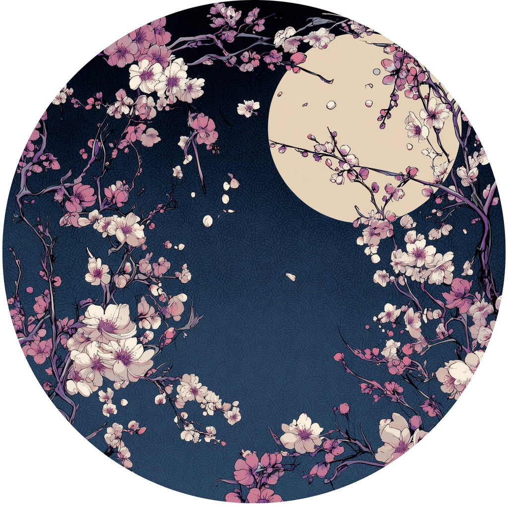 Moonlit Sakura Mango Wood Side Table | Handmade Japanese Floral Nightstand Furniture