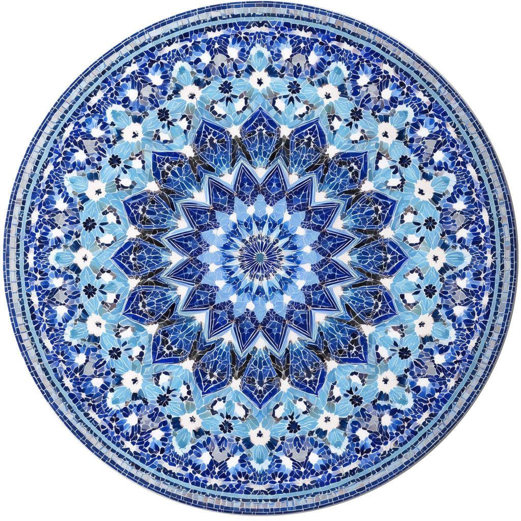 Blue Mandala Mango Wood Side Table | Handmade Boho Moroccan Accent Furniture