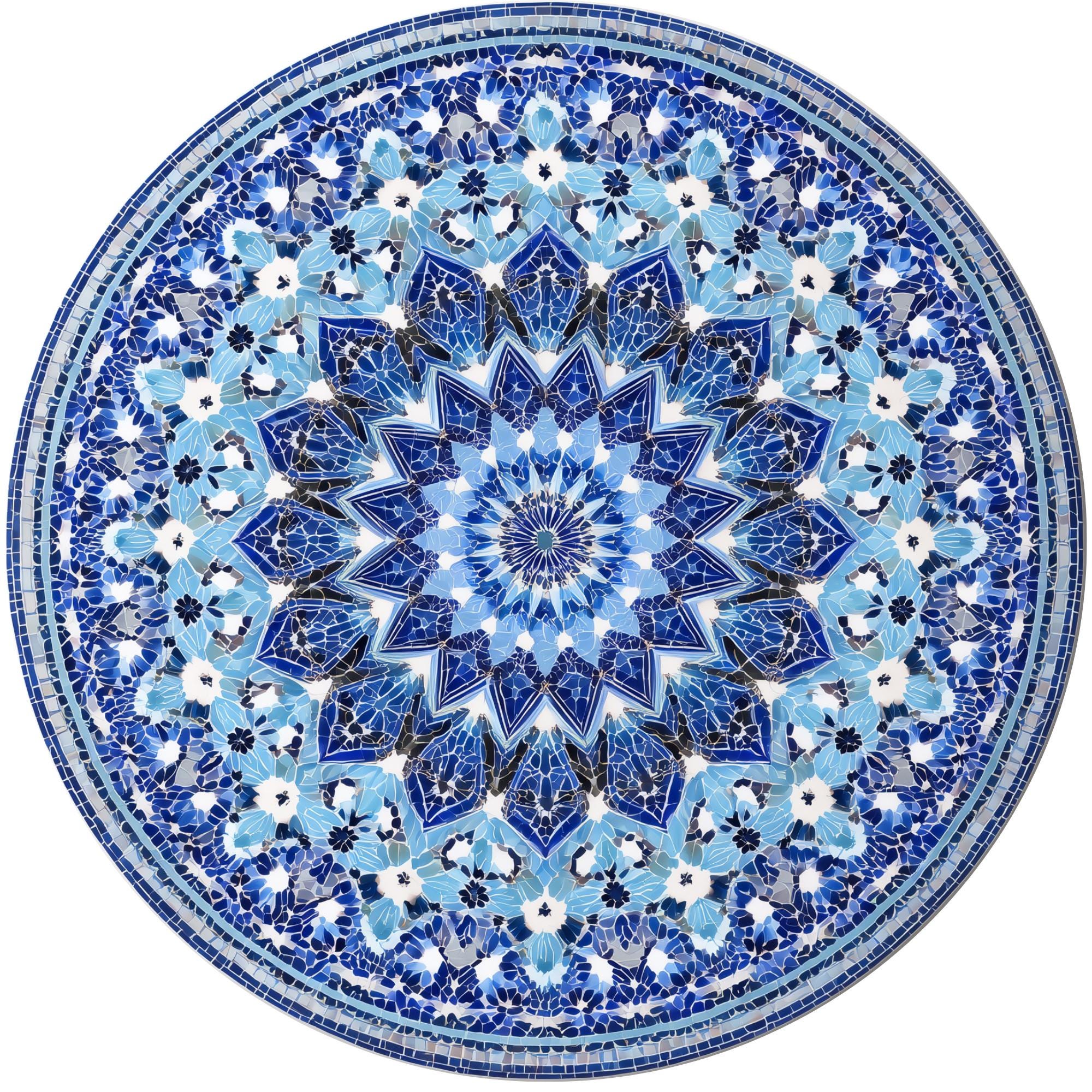 Blue Mandala Mango Wood Side Table | Handmade Boho Moroccan Accent Furniture