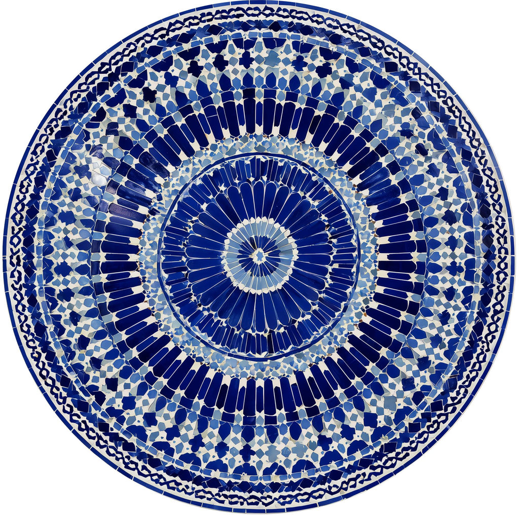 Blue Moroccan Mandala Side Table | Handmade Mango Wood Boho Accent Furniture
