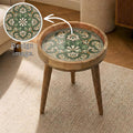 Green Moroccan Printed Mango Wood Side Table | Handmade Mosaic Boho Accent Furniture