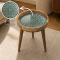 Green Moroccan Mango Wood Side Table | Handmade Mosaic Mandala Accent Furniture