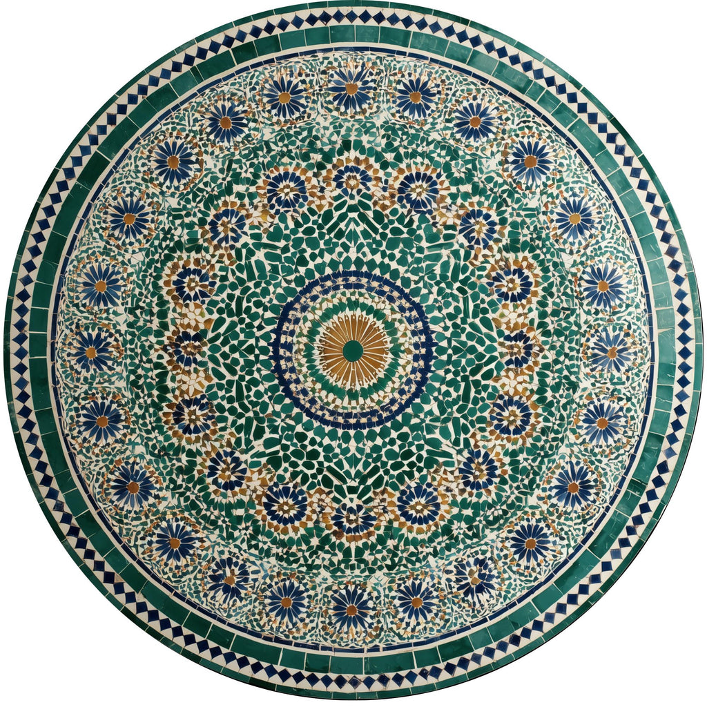 Green Moroccan Mango Wood Side Table | Handmade Mosaic Mandala Accent Furniture