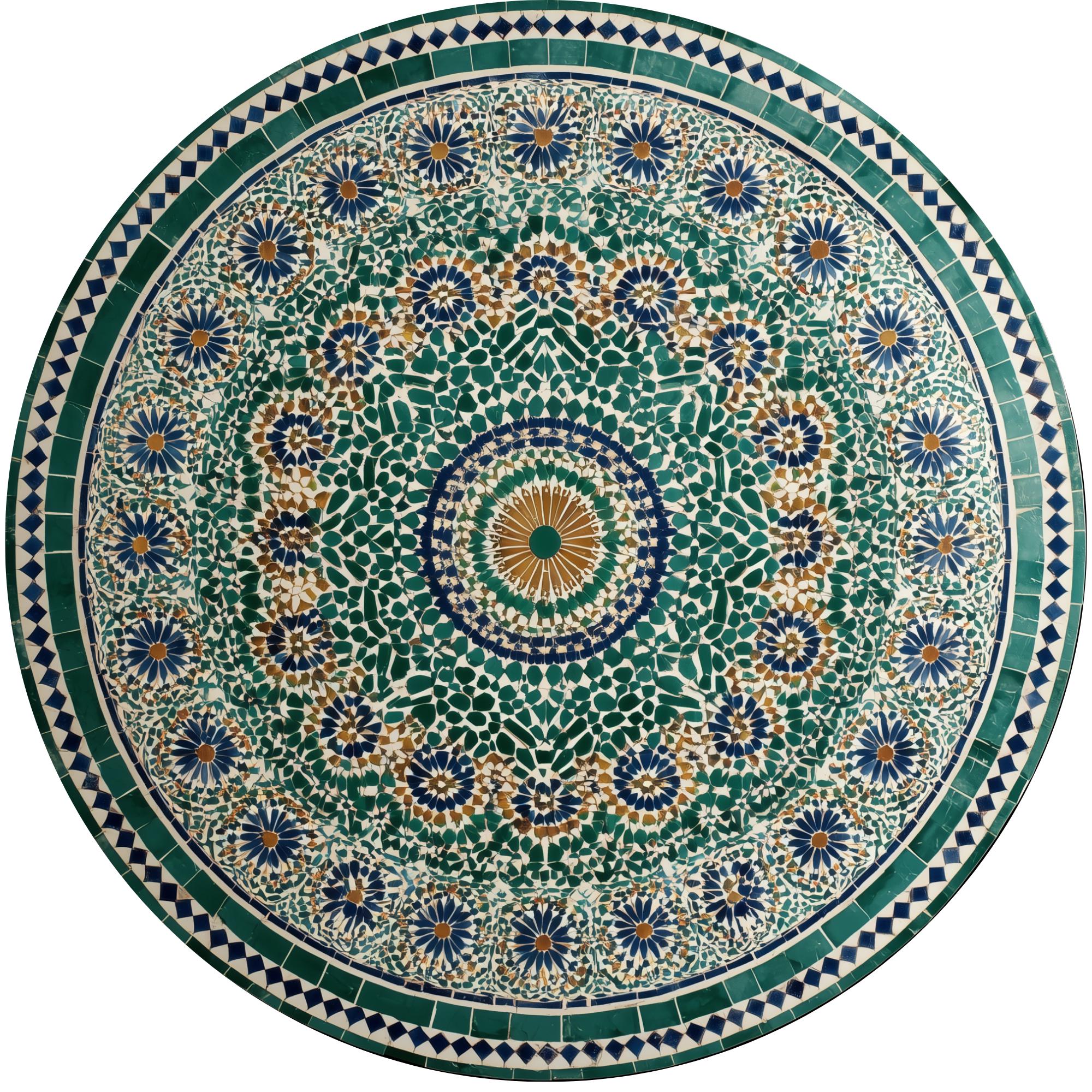 Green Moroccan Mango Wood Side Table | Handmade Mosaic Mandala Accent Furniture