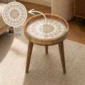 Handmade Mango Wood Side Table | Neutral Moroccan Geometric Print Boho Decor