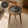 Black Gold Mandala Mango Wood Side Table | Moroccan Boho Accent Furniture