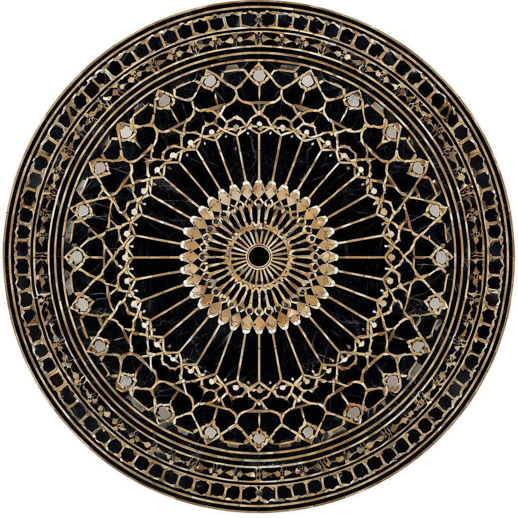 Black Gold Mandala Mango Wood Side Table | Moroccan Boho Accent Furniture