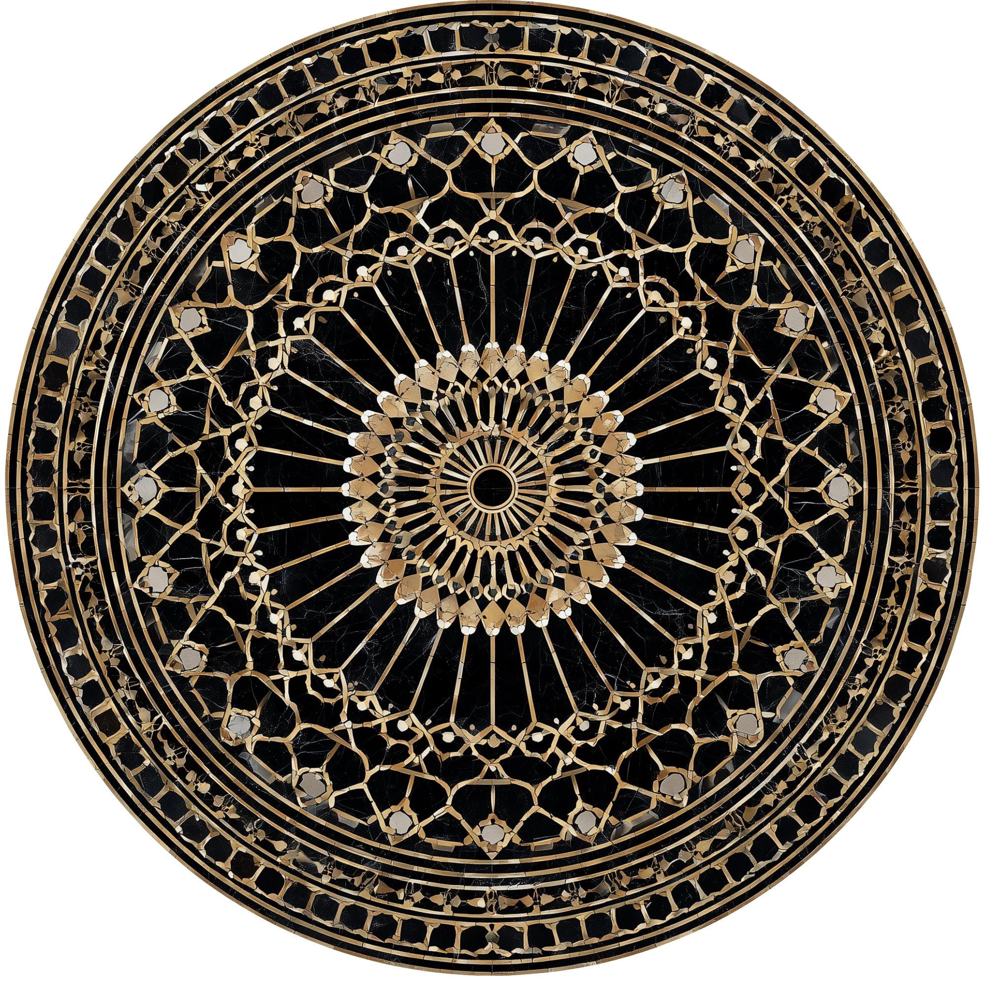Black Gold Mandala Mango Wood Side Table | Moroccan Boho Accent Furniture