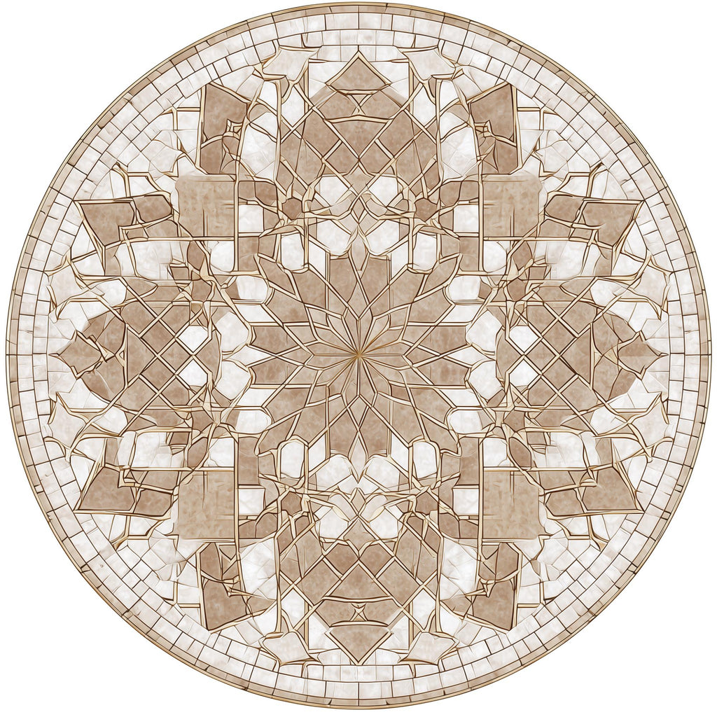 Handmade Mango Wood Side Table | Neutral Mandala Geometric Print, Boho Accent Furniture