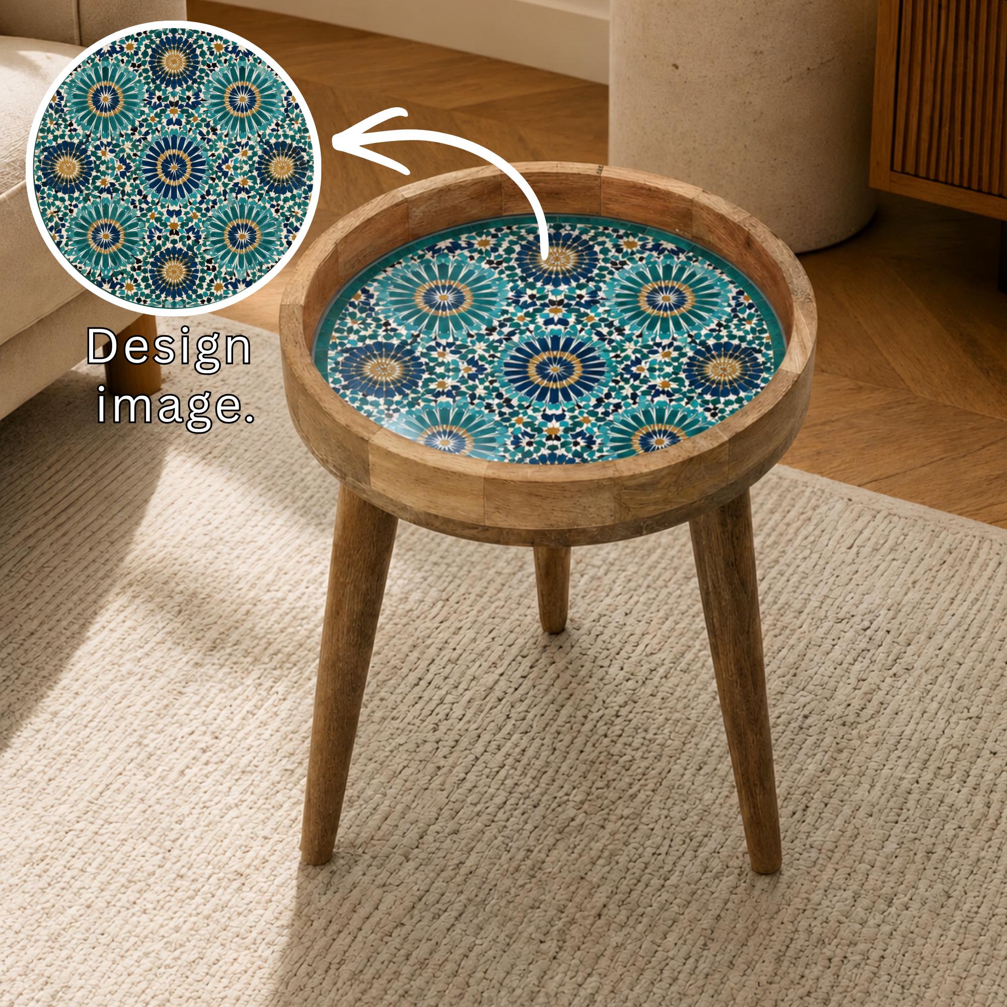 Handmade Turquoise Moroccan Mango Wood Side Table | Boho Mosaic Accent Furniture