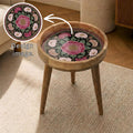 Floral Mango Wood Side Table | Pink Peony Printed Accent Furniture | Boho Living Room Decor