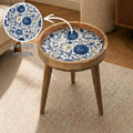 Blue Floral Mango Wood Side Table | Botanical Printed Accent Furniture