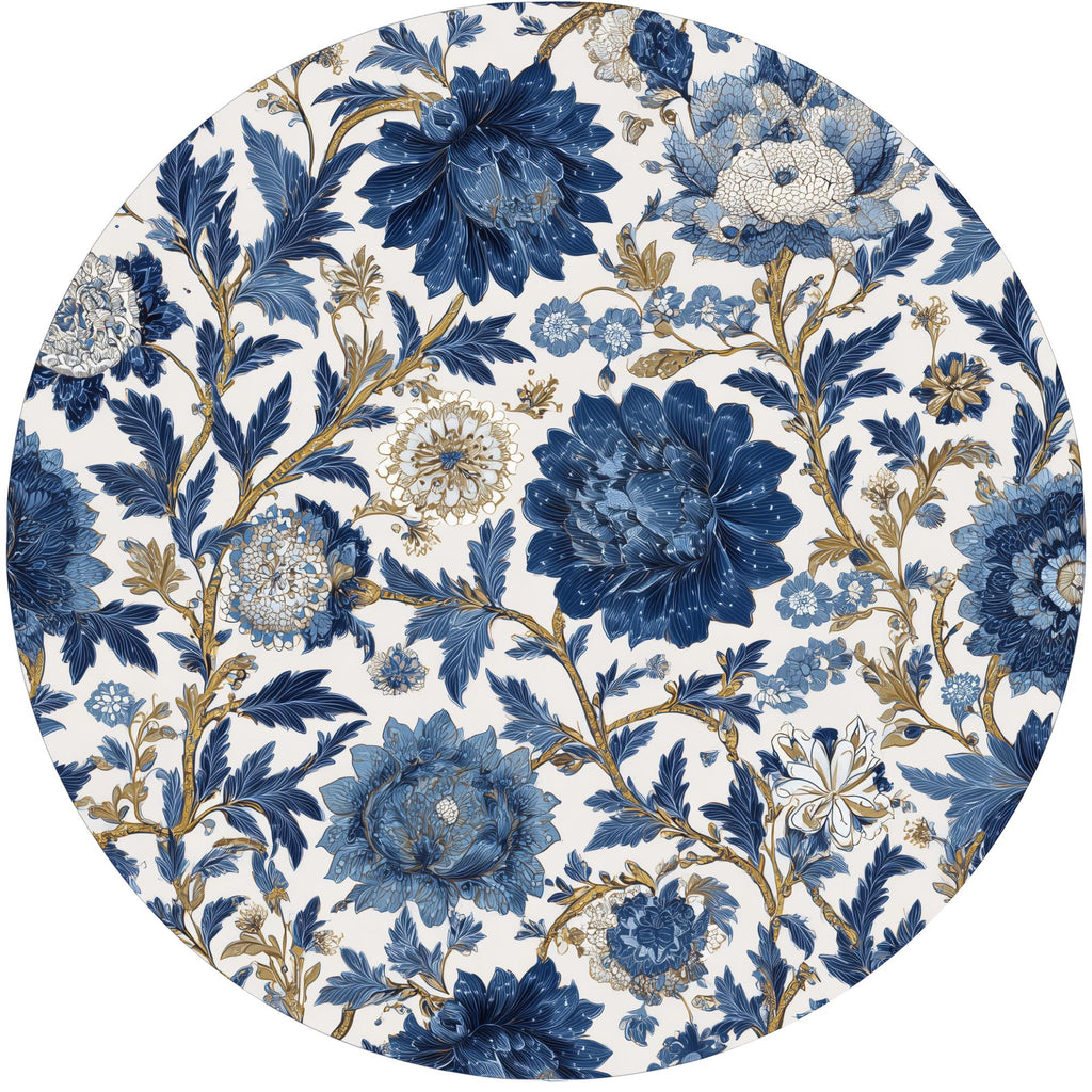 Blue Floral Mango Wood Side Table | Botanical Printed Accent Furniture