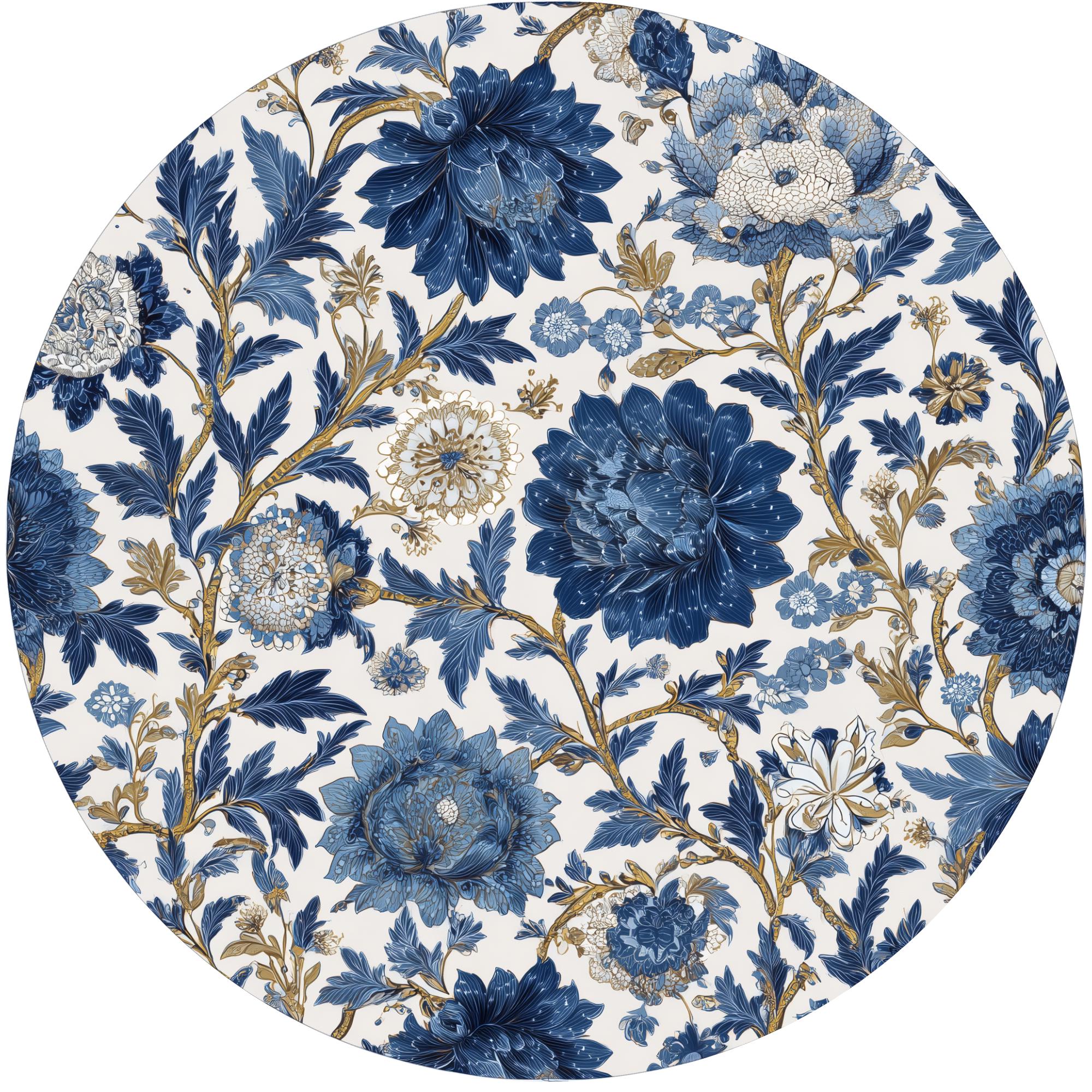 Blue Floral Mango Wood Side Table | Botanical Printed Accent Furniture