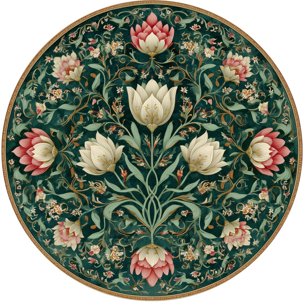 Lotus Bloom Mango Wood Side Table | Printed Botanical Boho Accent Furniture