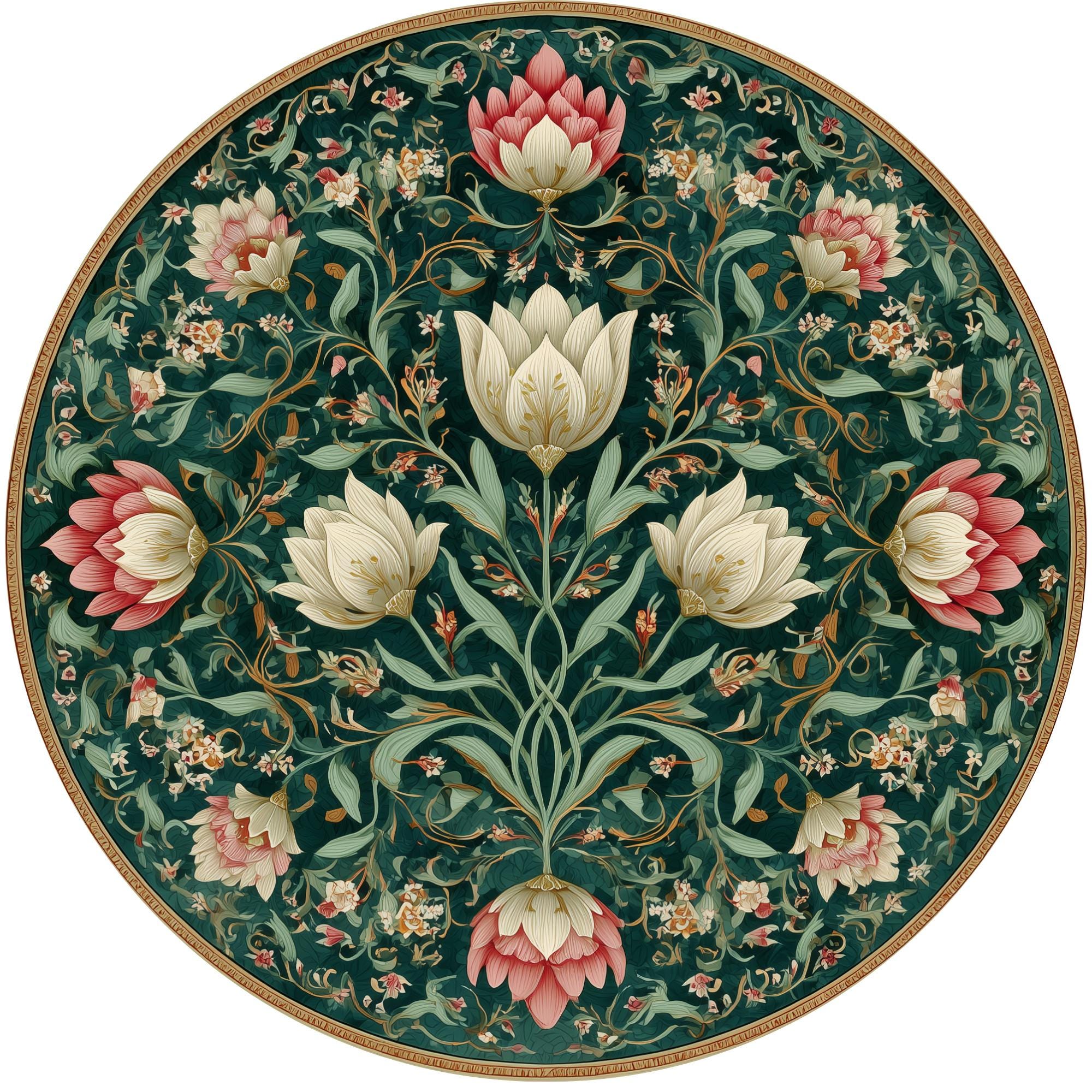 Lotus Bloom Mango Wood Side Table | Printed Botanical Boho Accent Furniture