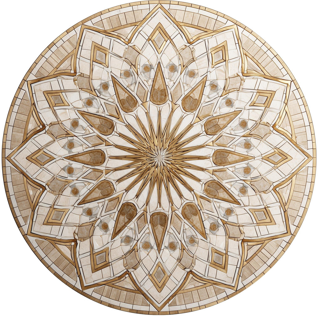 Printed Mango Wood Side Table | Neutral Boho Mandala Accent Furniture