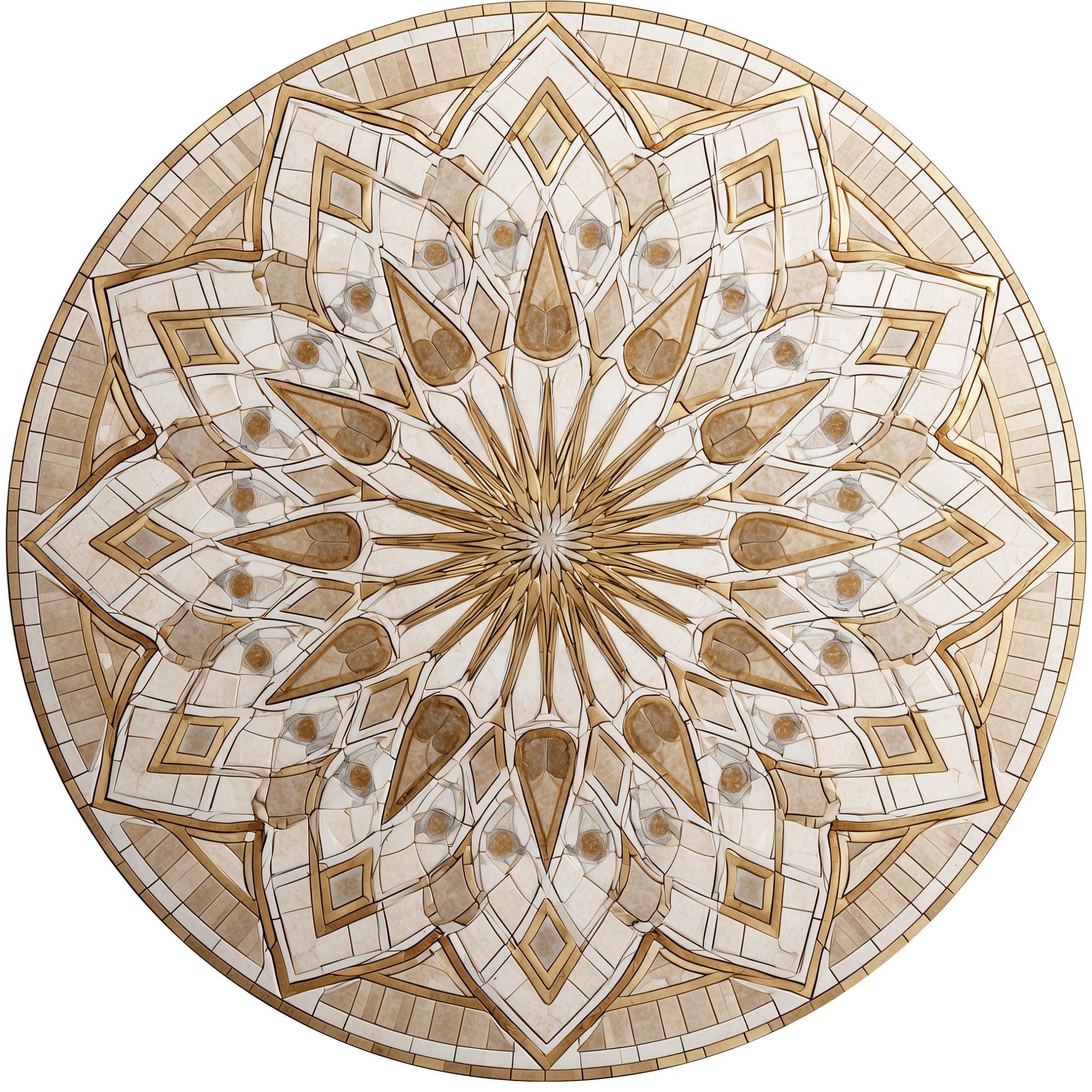 Printed Mango Wood Side Table | Neutral Boho Mandala Accent Furniture