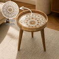 Printed Mango Wood Side Table | Neutral Boho Mandala Accent Furniture