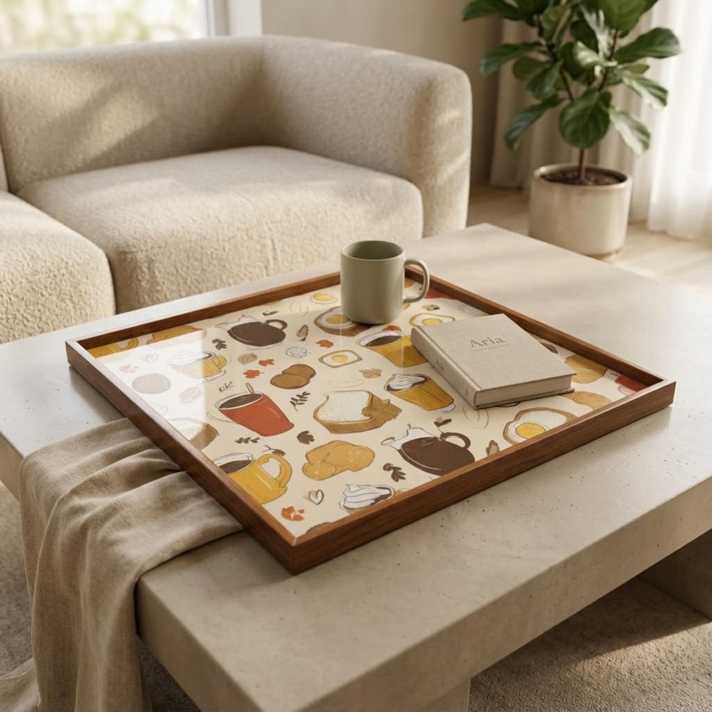 Square Serving Tray, Coffee Mug Tray, Breakfast In Bed Tray, Ottoman Coffee Table Tray, Handmade Resin Wood Decor
