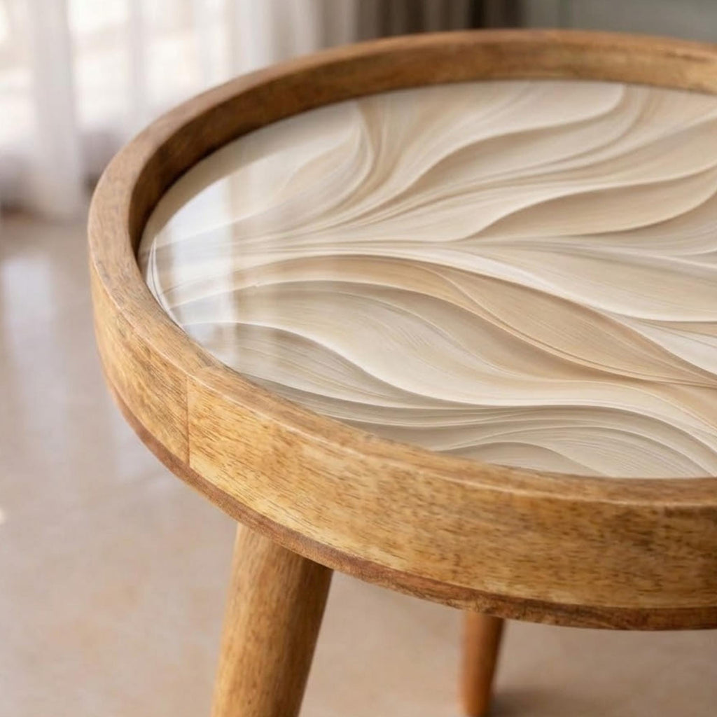 Minimal Abstract Mango Wood End Table | Handmade Round Side Table | Modern Accent Furniture