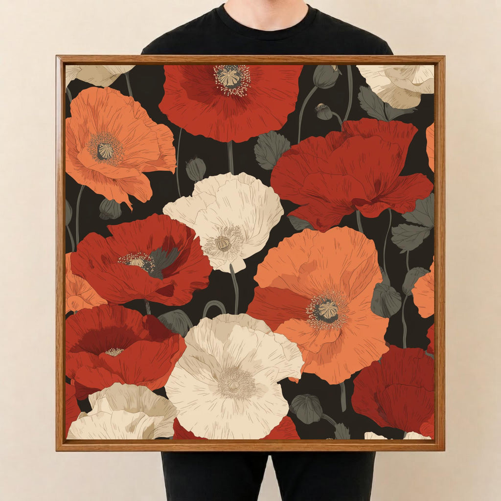Square Serving Tray, Floral Ottoman Tray, Coffee Table Tray, Handmade Resin Wood Tray, Red Flower Home Decor