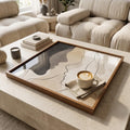 Square Serving Tray, Modern Ottoman Tray, Coffee Table Tray, Handmade Resin Wood Tray, Neutral Home Decor