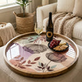 Floral Abstract Mango Wood Serving Tray | Botanical Ottoman Coffee Table Decor