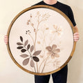 Handmade Neutral Floral Serving Tray | Botanical Mango Wood Ottoman Decor