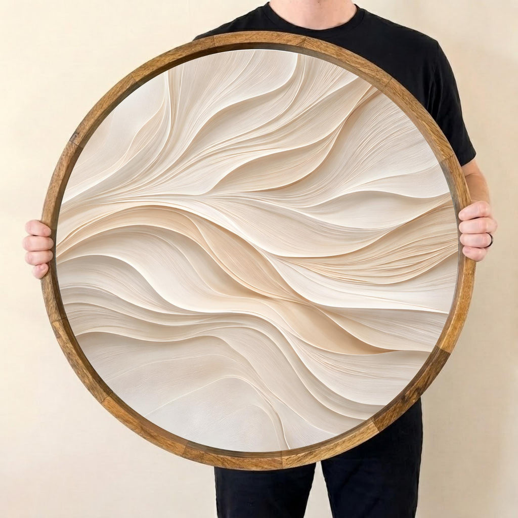 Handmade Mango Wood Serving Tray | Abstract Wave Ottoman Decor