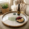 Handcrafted Mango Wood Serving Tray | Sage Green Abstract Print Ottoman Decor
