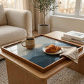 Square Serving Tray, Minimalist Mountain Landscape Tray, Ottoman Coffee Table Tray, Handmade Resin Wood Tray, Modern Japandi Home Decor