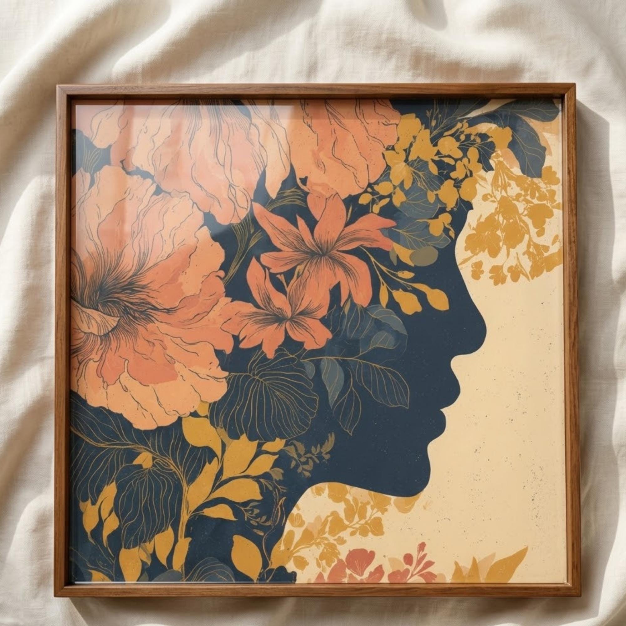 Square Serving Tray, Autumn Botanical Tray, Vintage Floral Ottoman Tray, Coffee Table Tray, Handmade Resin Wood Decorative Home Accent