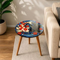 Koi Fish Side Table | Printed Mango Wood End Table | Japanese Floral Accent Table | Handmade Living Room Decor | Unique Gift