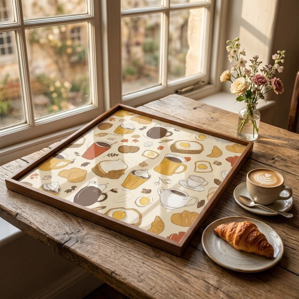 Square Serving Tray, Coffee Mug Tray, Breakfast In Bed Tray, Ottoman Coffee Table Tray, Handmade Resin Wood Decor