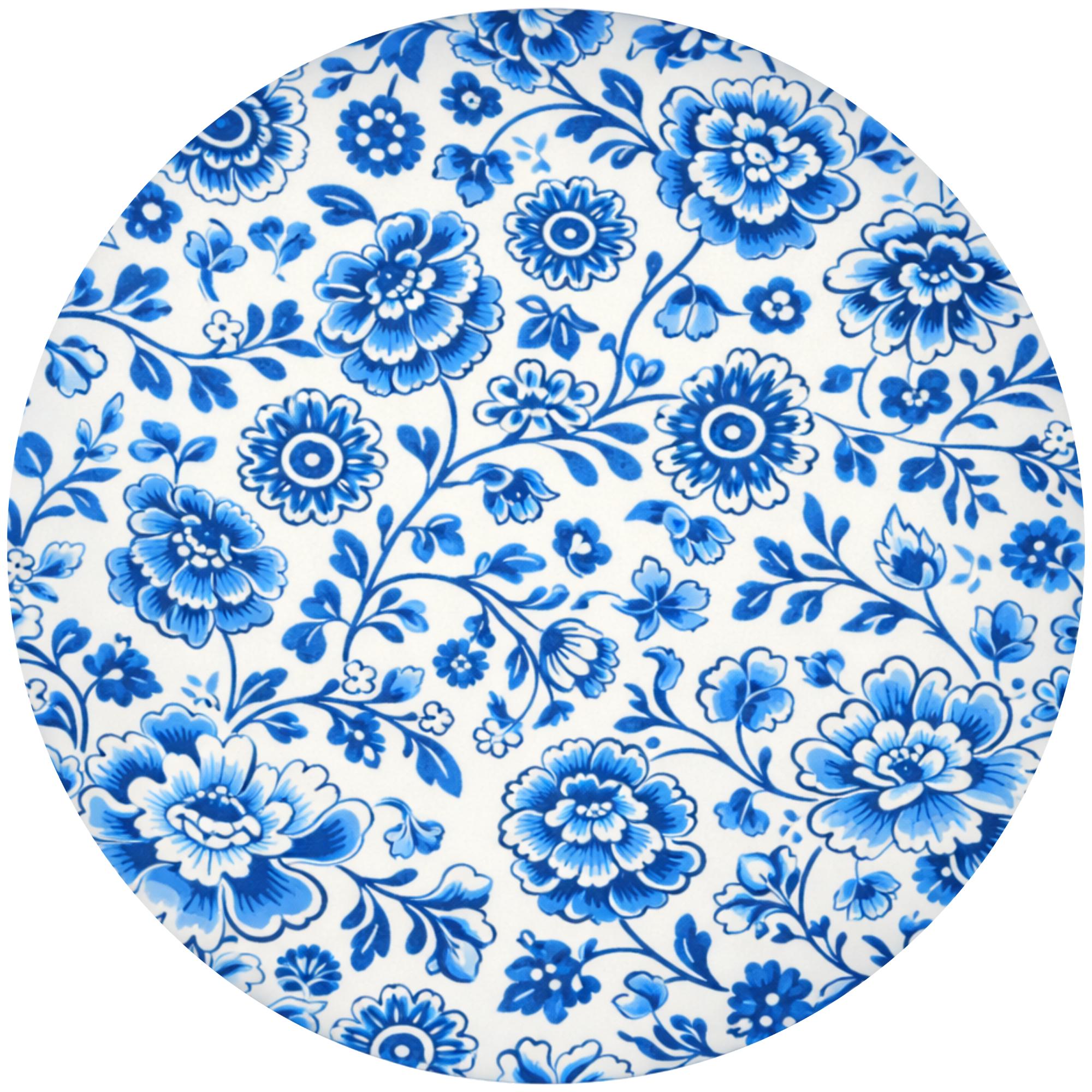 Handmade Mango Wood Side Table | Blue Floral Print Round Accent Table