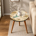 Handmade Mango Wood Side Table |Round Side Table Coastal Accent Table, Hummingbird Floral Botanical Accent Table